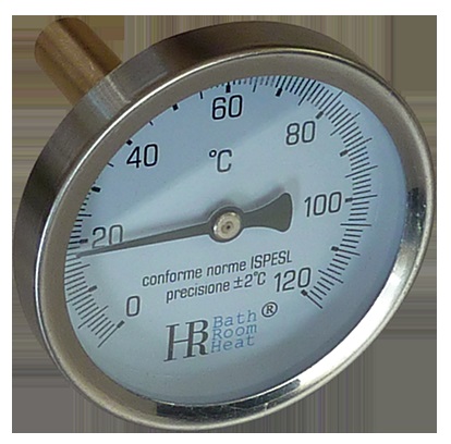 BRH hőmérő ø40mm, 1/4", 28 mm-es merülőhüvellyel, 0-120 °C